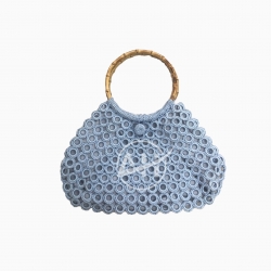 Crochet Ring Style Shoulder Bag with Round Bamboo Handle
